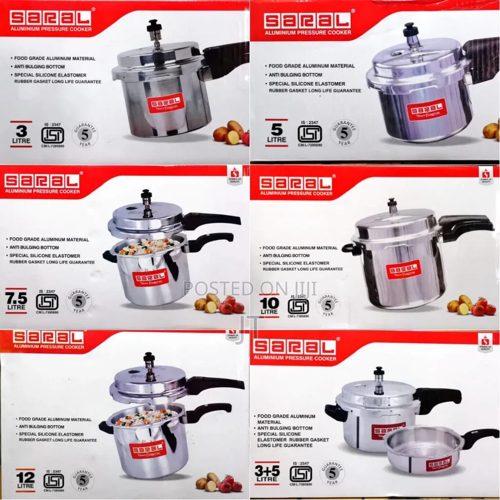 Saral Aluminum Pressure Cooker With Extra Lid (3L, 5L, 7.5L, 10L, 12L)