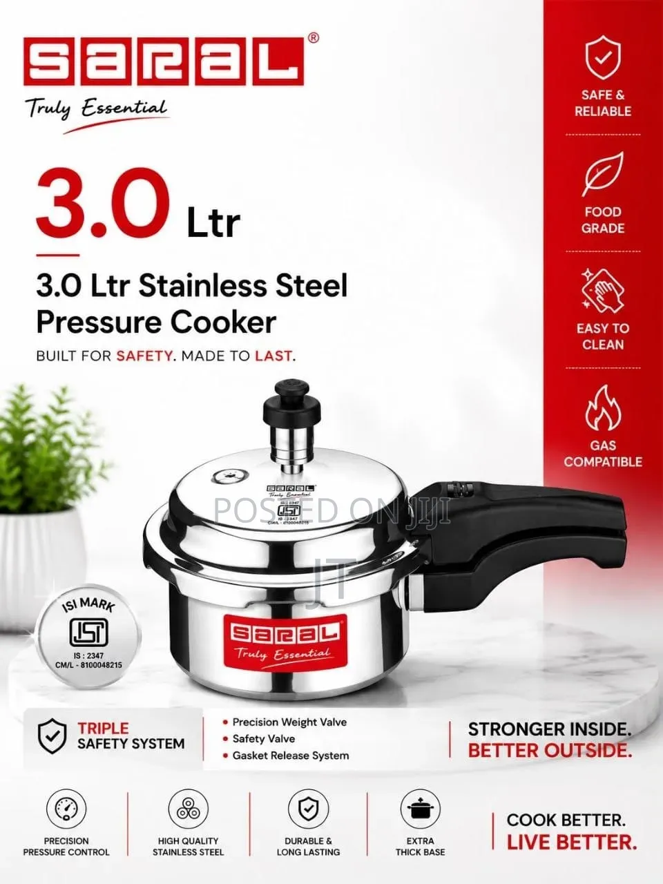 Saral Aluminum Pressure Cooker With Extra Lid (3L, 5L, 7.5L, 10L, 12L)