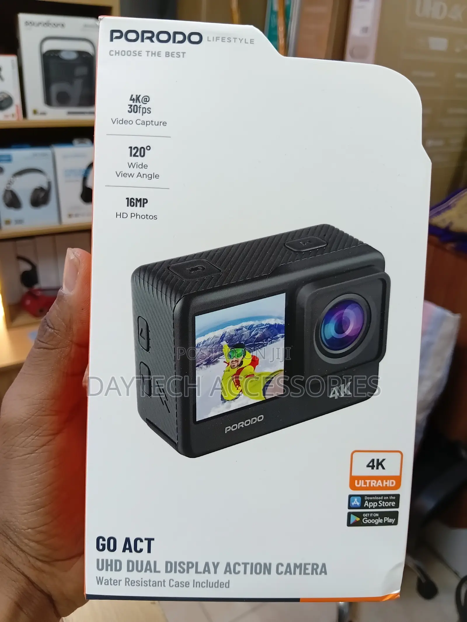 Porodo Lifestyle Waterproof Action Camera UHD Dual Display.