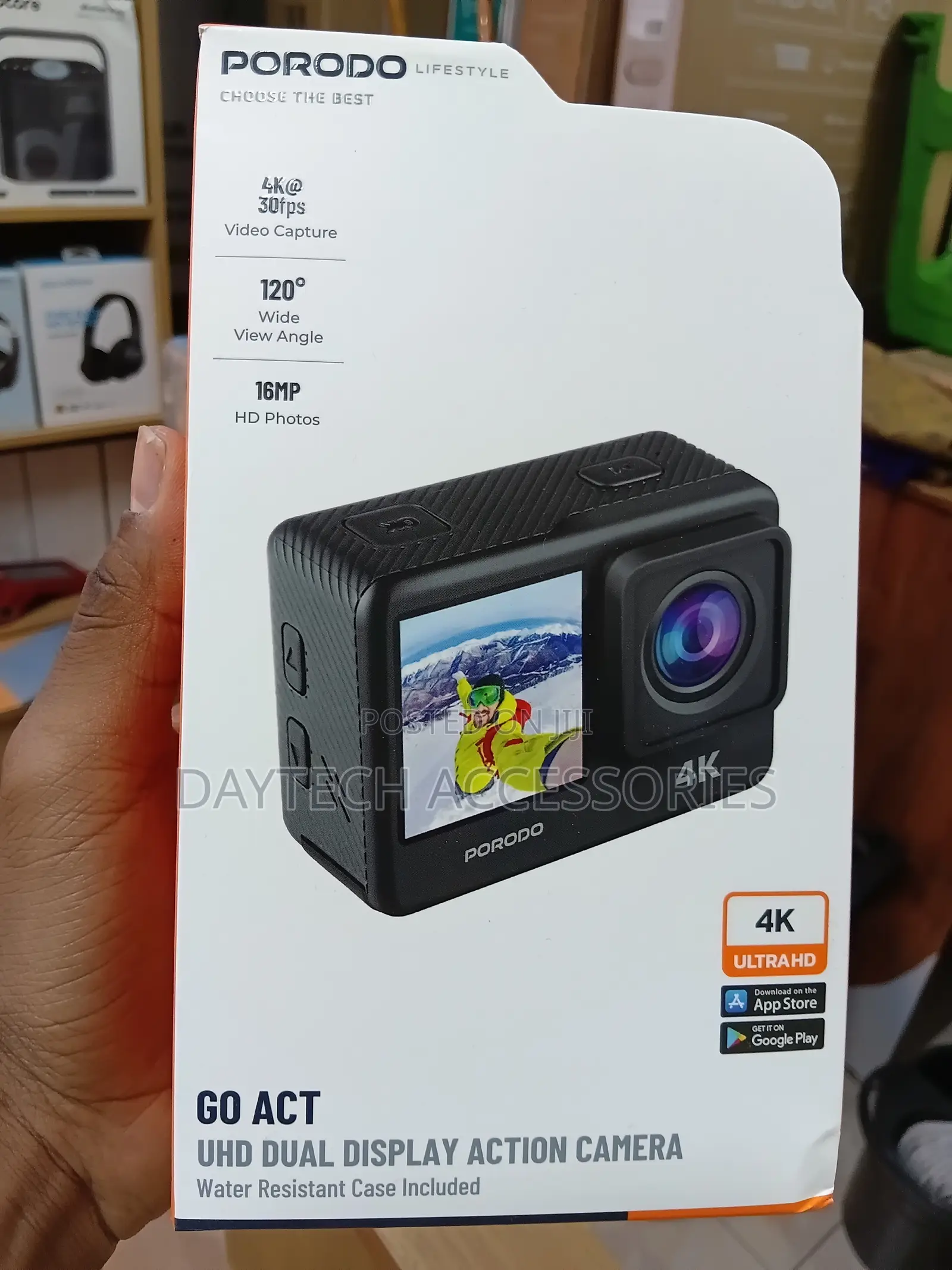 Porodo Lifestyle Waterproof Action Camera UHD Dual Display.