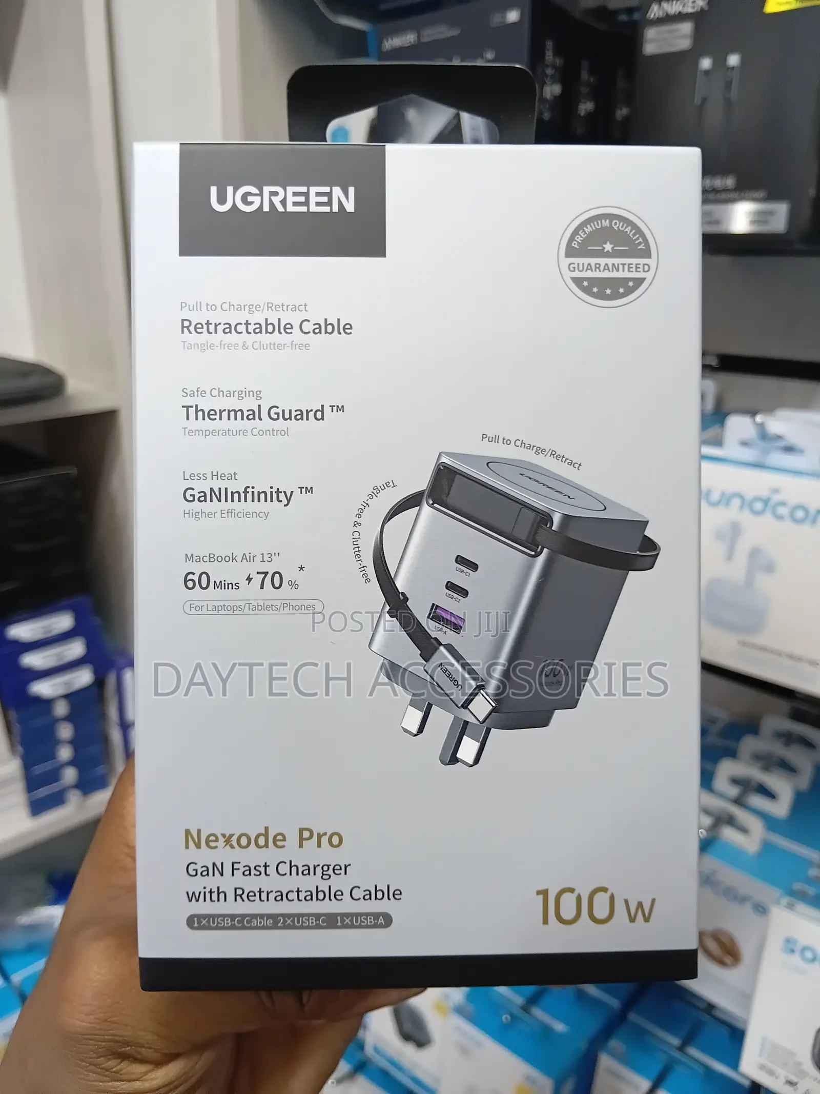 Ugreen 100W GaN Fast Charger With Retractable USB-C Cable (Model X616)