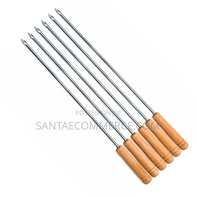 6Pcs Stainless Steel Barbecue Skewers With Smooth Wooden Handles