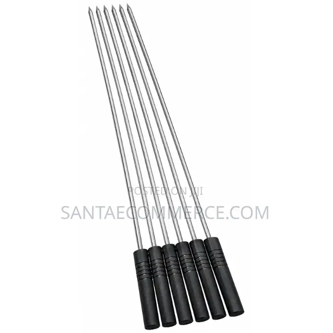 6Pcs BBQ Skewers Barbecue Grilling With Black Handles
