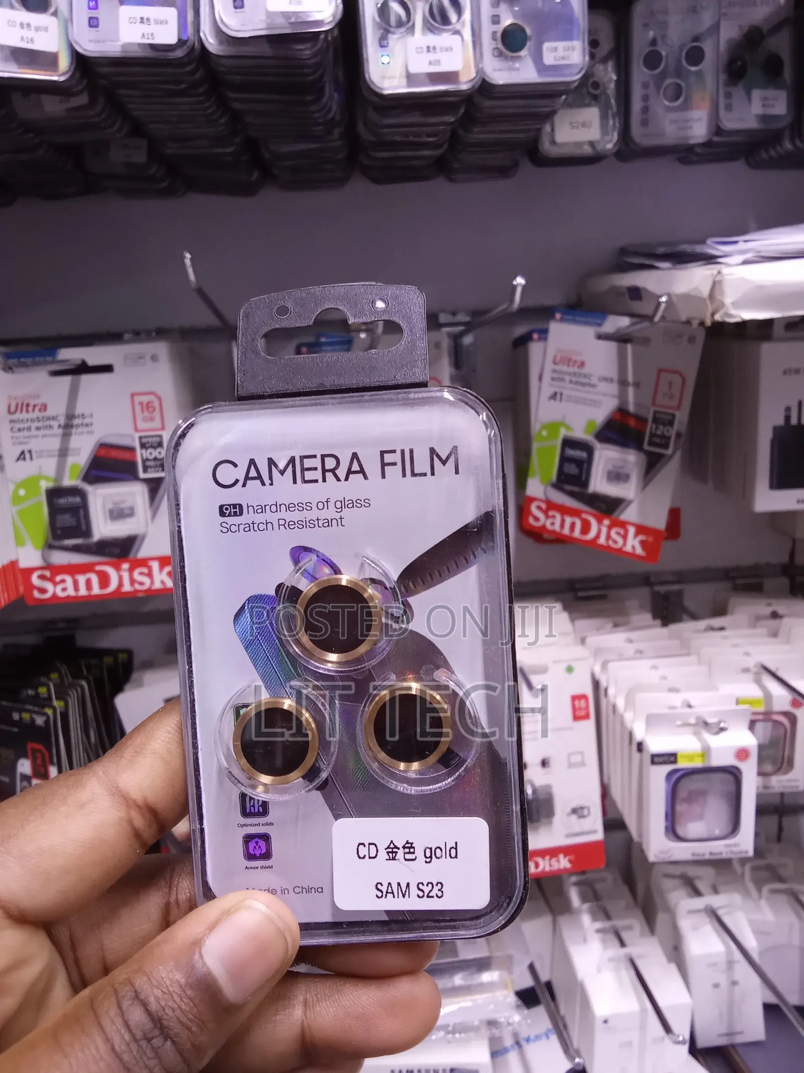 Gold-Trimmed Camera Lens Protector for Samsung S23, 9H Glass Hardness