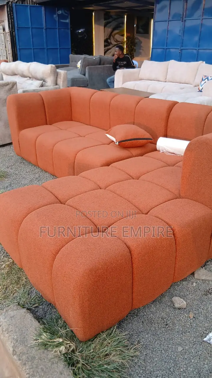 6-Seater L-Seat Bubble Design Sofa – Burnt Orange Permanent Back