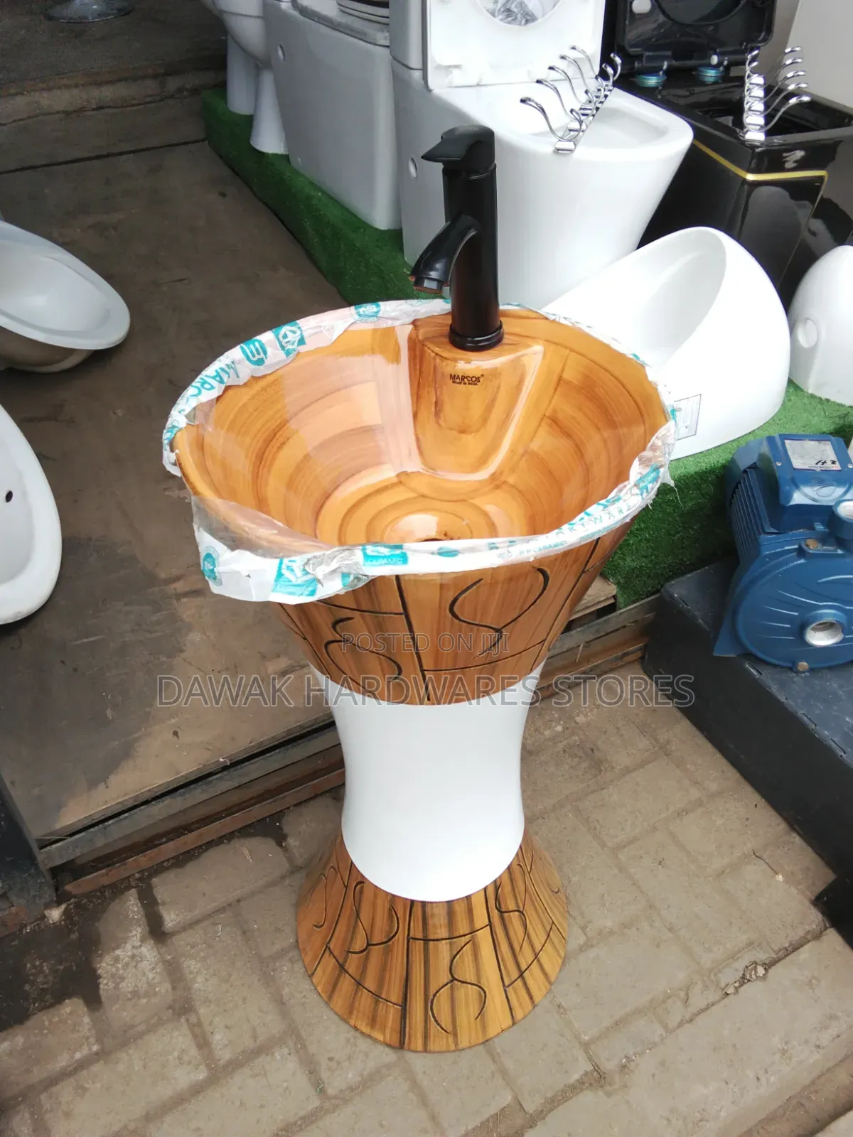 Drum Pedestrial Basin Wood Finish