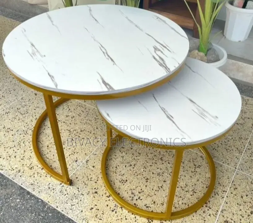 WHITE Nesting Coffee Table Marble Effect (MDF)