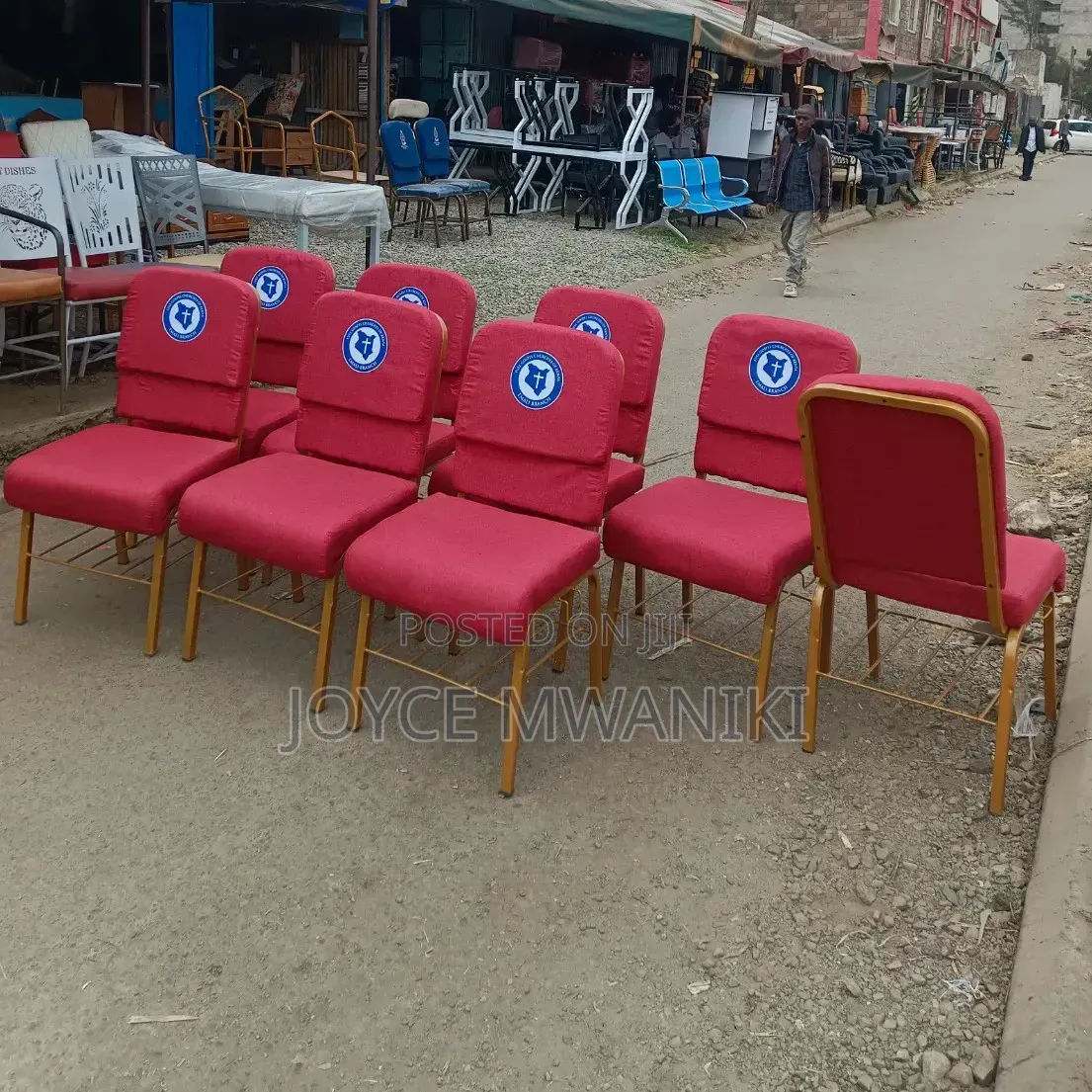 Red Branded Stackable Church Chairs With Book Rack 