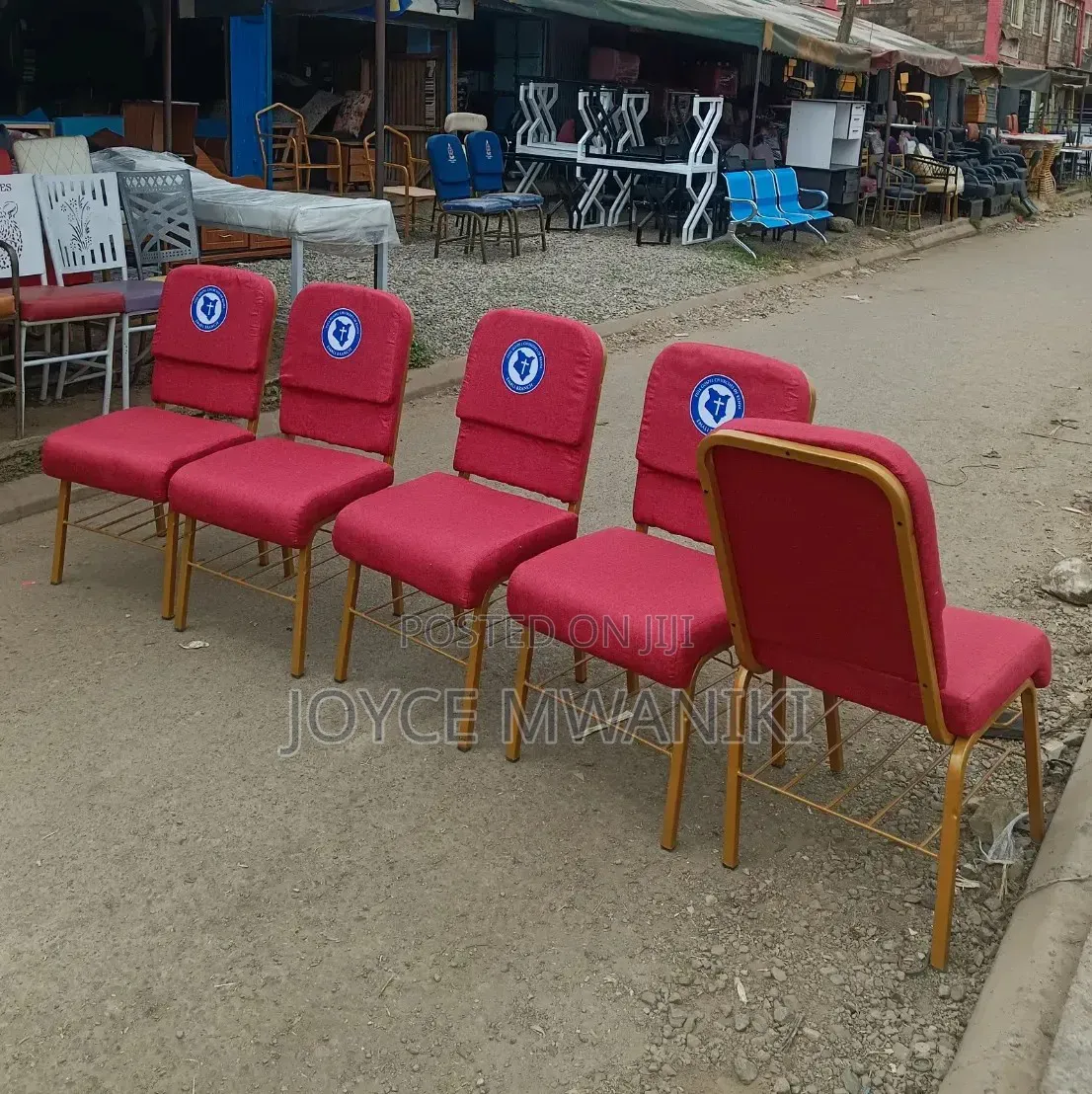 Red Branded Stackable Church Chairs With Book Rack 