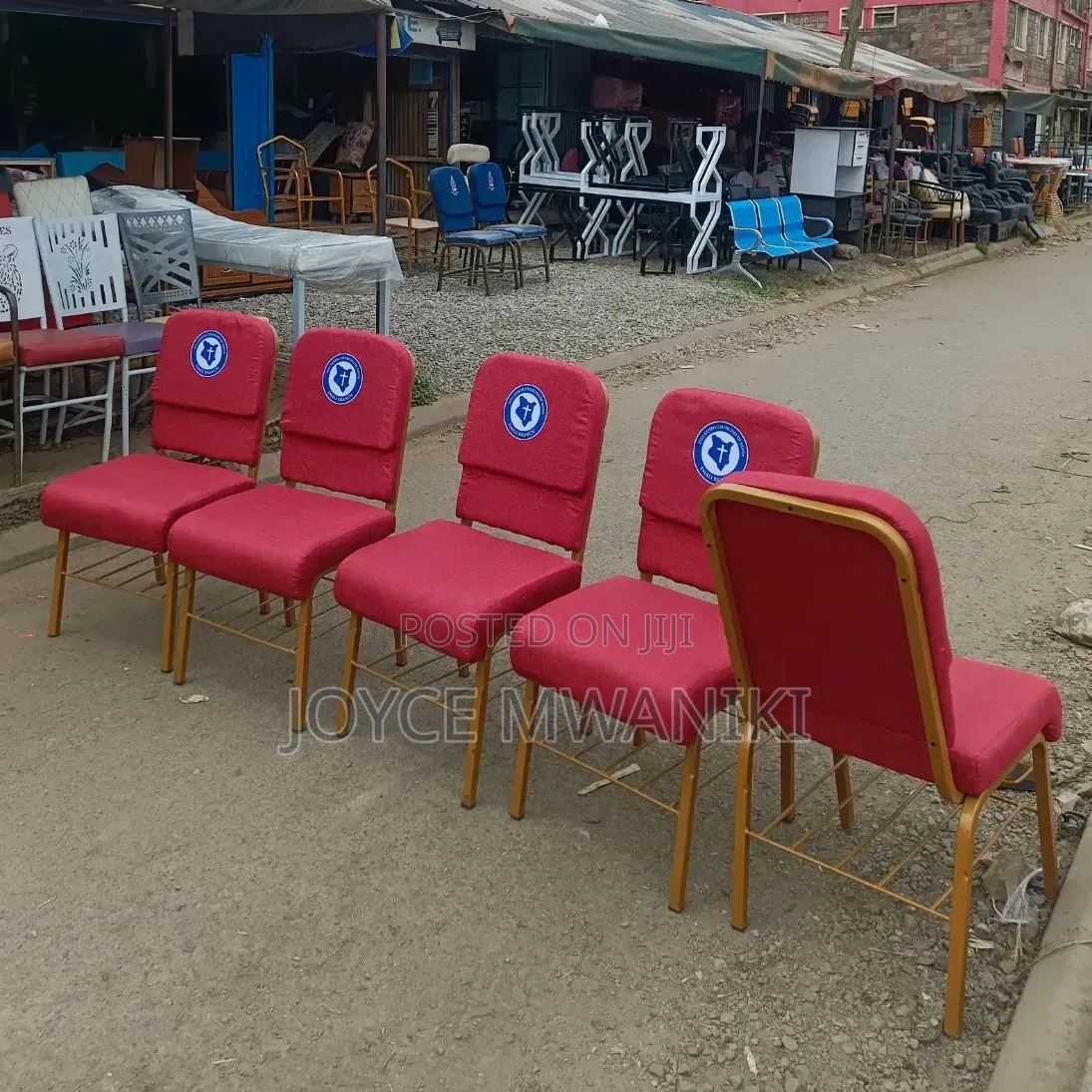 Red Branded Stackable Church Chairs With Book Rack 