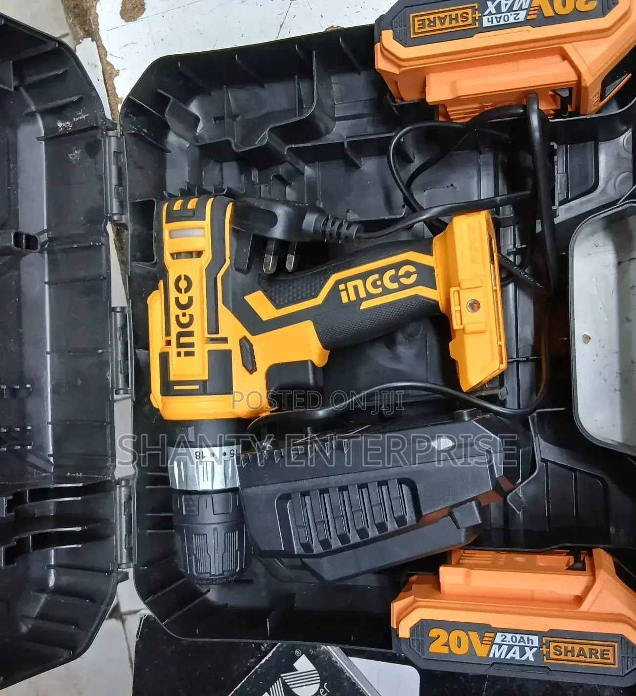 Ingco 20V Max Lithium-Ion Cordless Drill Set.
