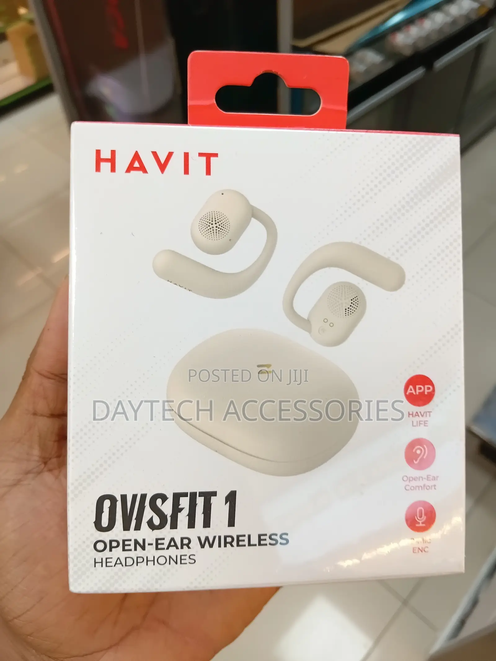 The Havit Ovisfit 1 (OWS914) Open-Ear Wireless Headphones in Beige