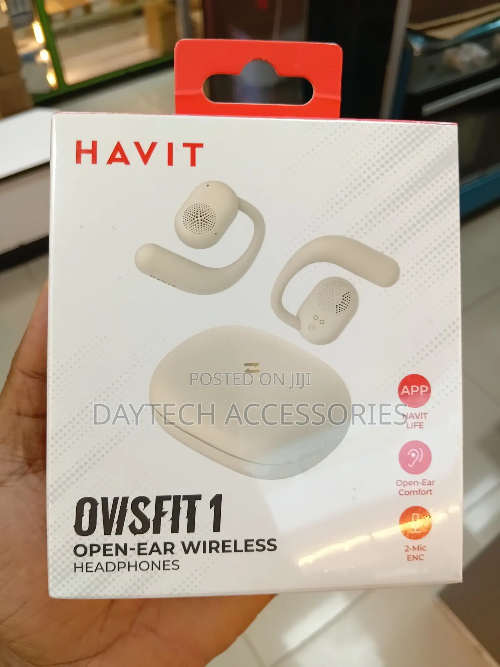 The Havit Ovisfit 1 (OWS914) Open-Ear Wireless Headphones in Beige