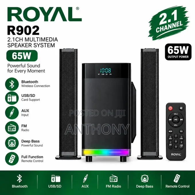 Royal R902 2.1CH Sound System 65W Deep Bass