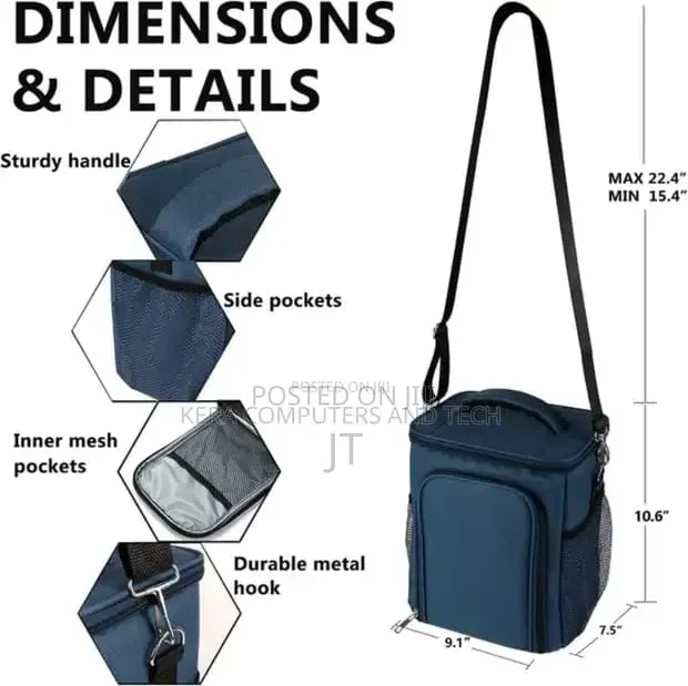 22x18x26cm Side Pocket Top and Front Zip Insulated Food Bag