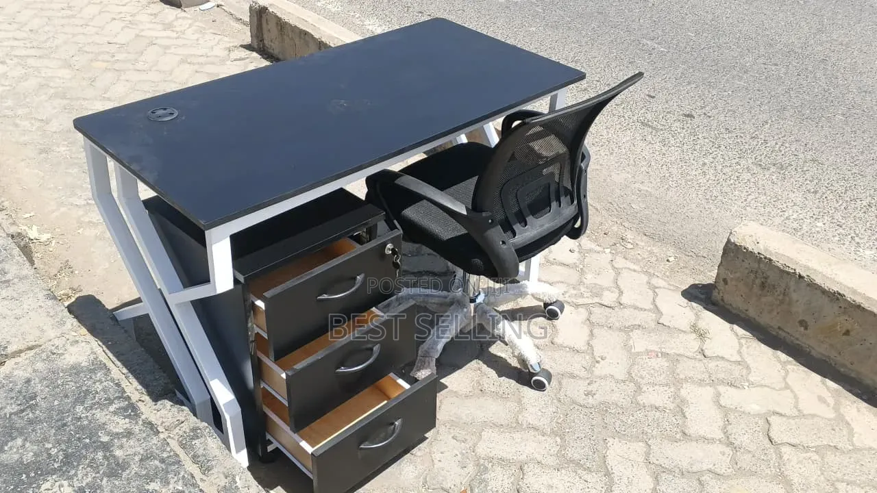 Black Office Combo Desk Chair and Movable Drawers