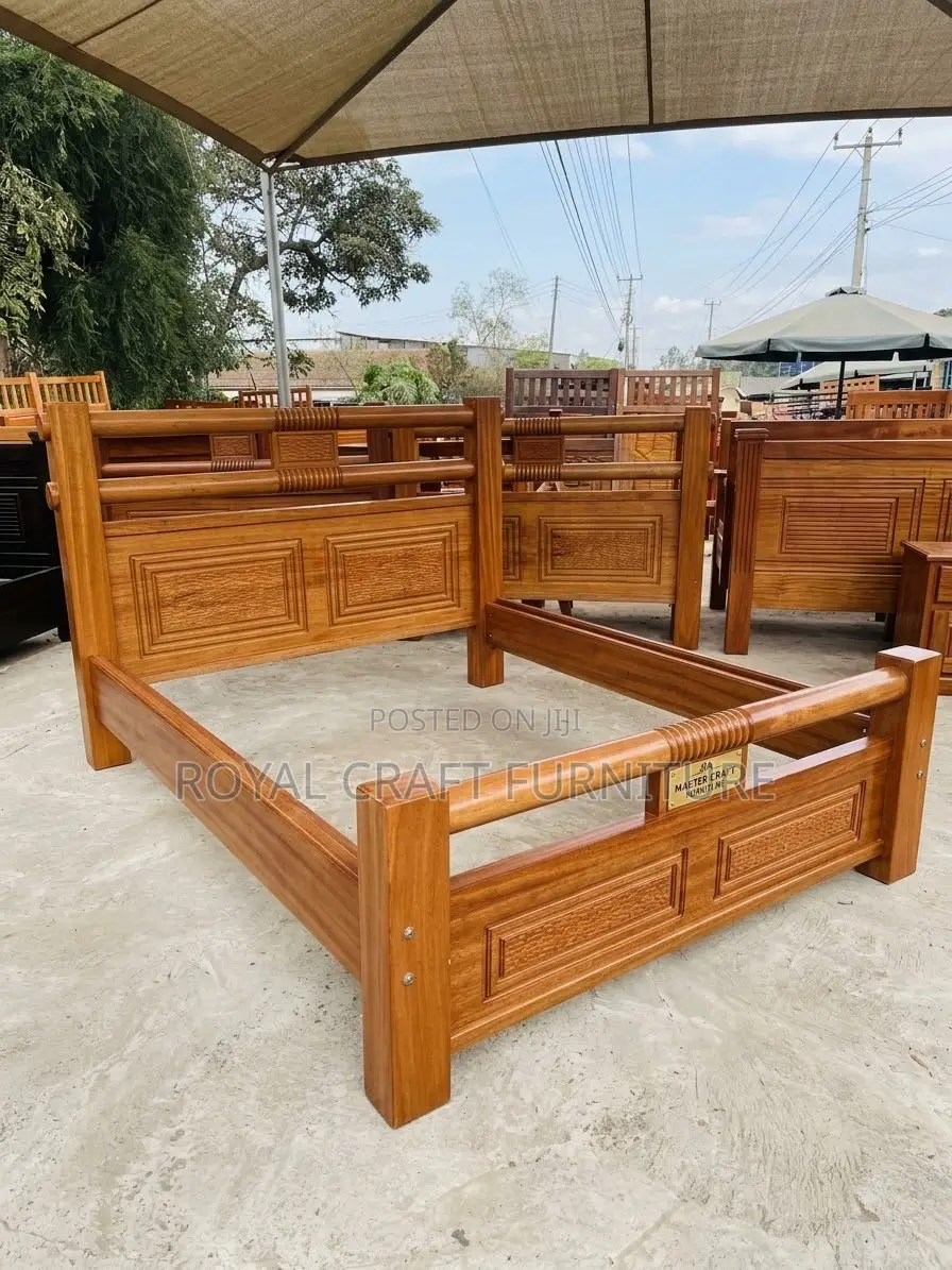 Timeless Elegance: Solid Mahogany 5x6 Plain Wooden Bed Frame