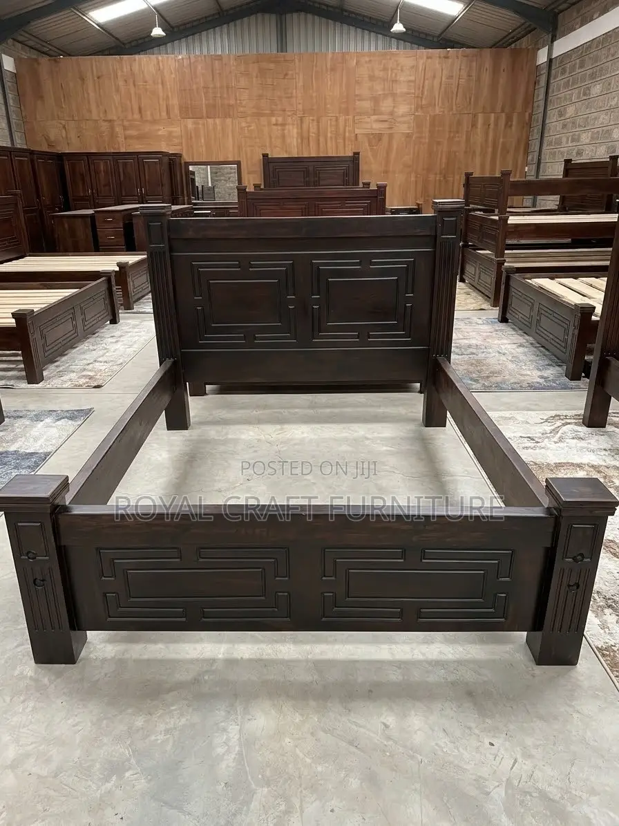 Royal Comfort: Premium Dark Walnut Finished Sudan Teak Bed Frame