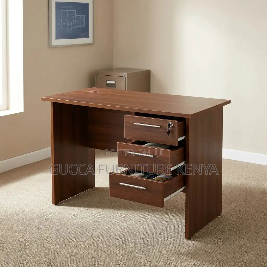 Brown Generic Computer Desk With Drawers
