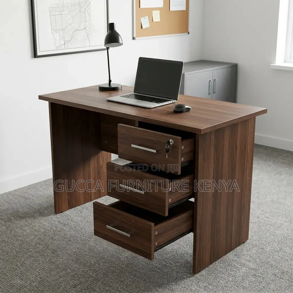 Brown Generic Computer Desk With Drawers