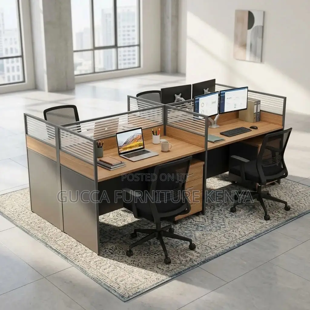 4-Seater Brown Workstation Desk.