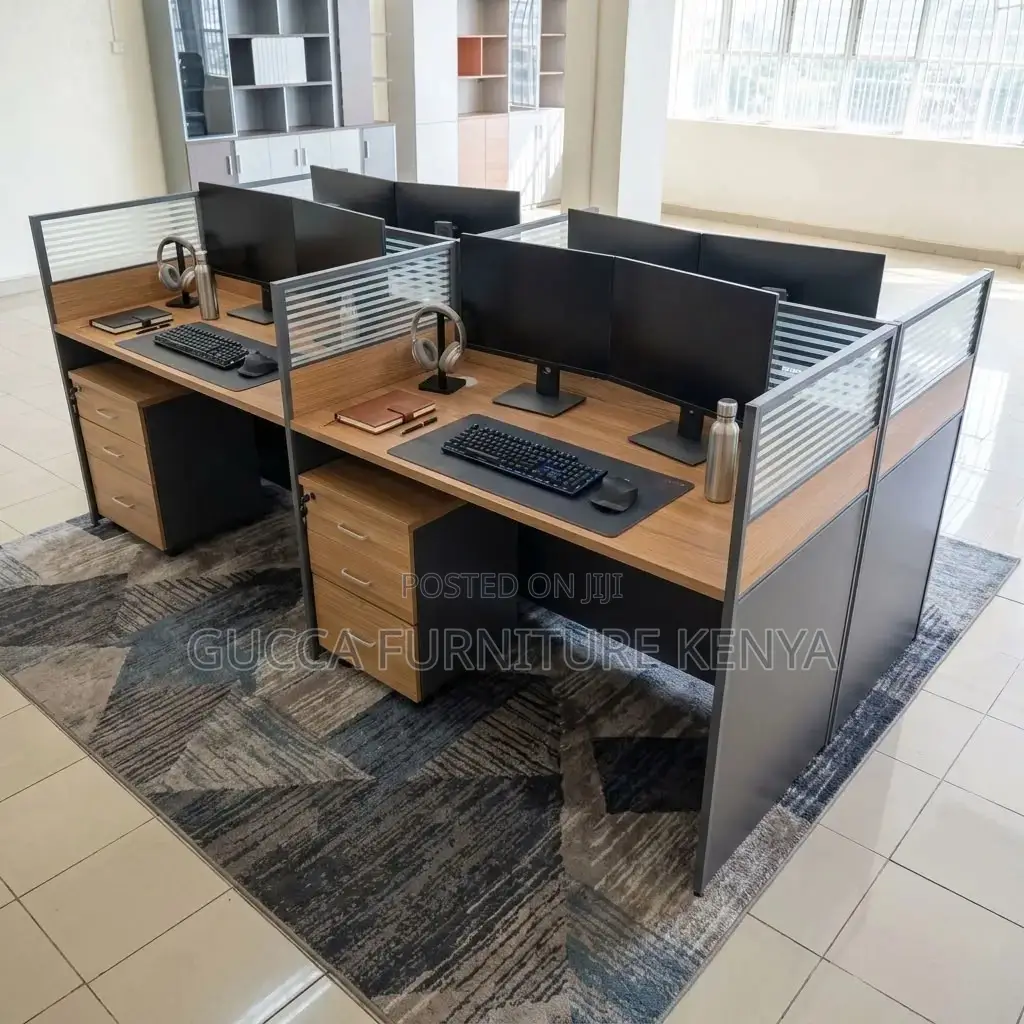4-Seater Brown Workstation Desk.
