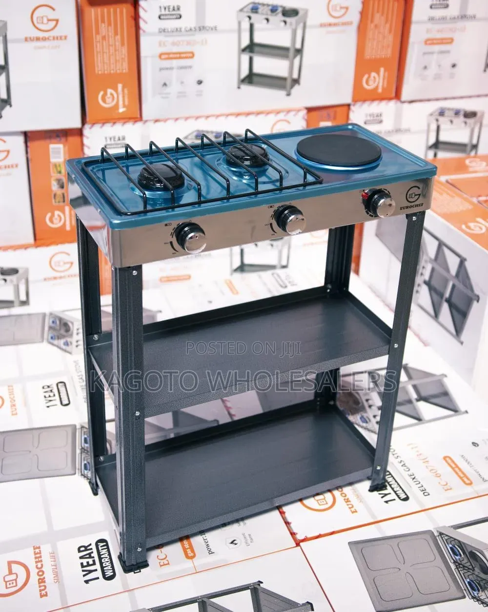 Eurochef Burner With Shelves 2gas ,1 Hotplate