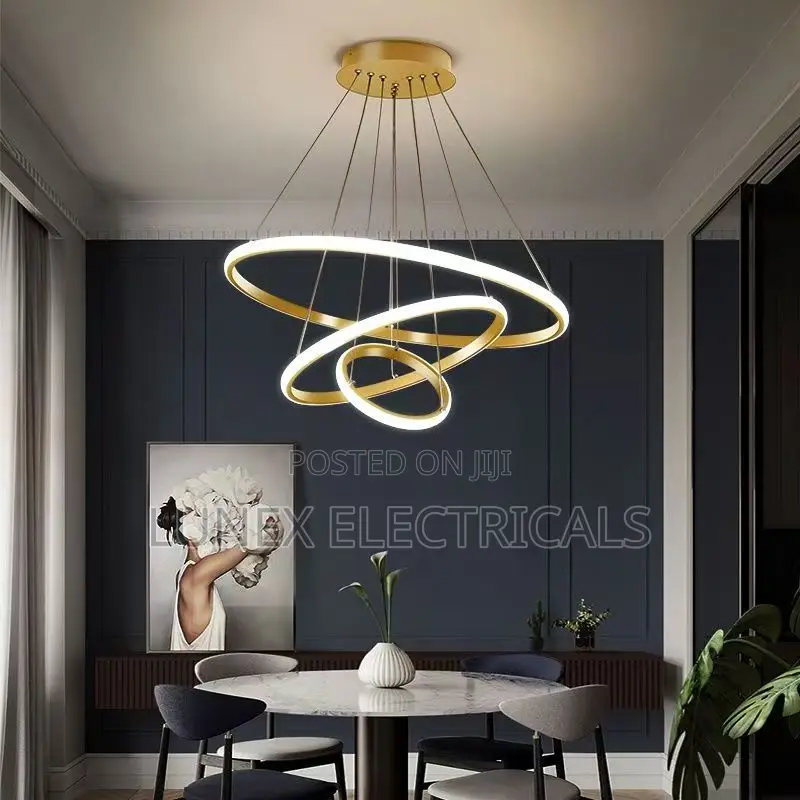 Led Pendant Light Gold Three Ring Round Chandelier Living Room Dining