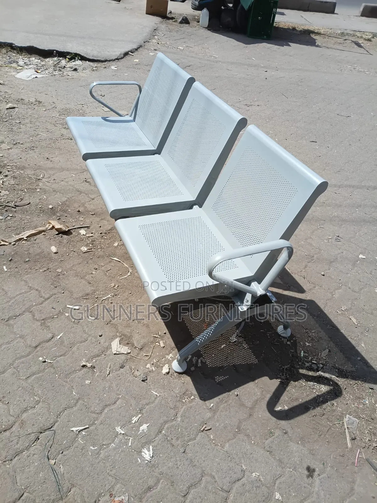 Unpadded 3 Link Heavy-Duty Office Bench