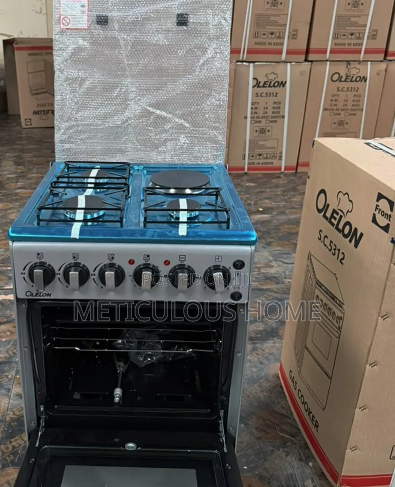 New Model: 50*55 Olelon 3 Gas Cooker, 1 Hotplate With Electric Oven