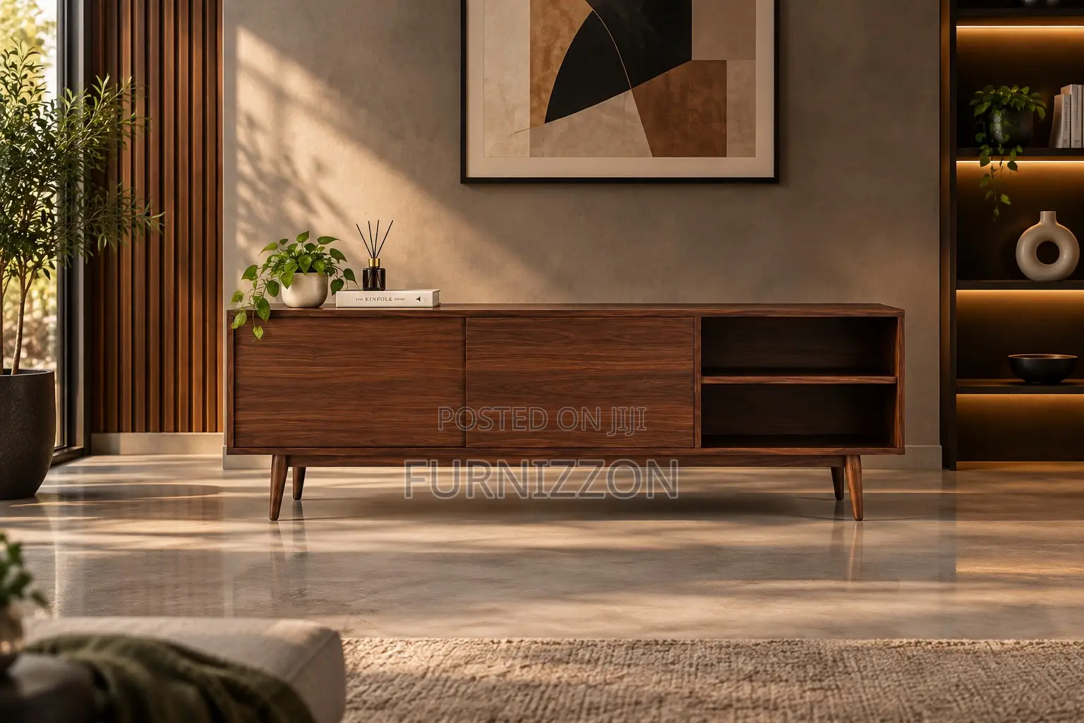 Walnut Sliding-Door TV Stand -10% OFF