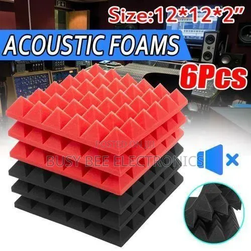 6 PCS Soundproof Acoustic Foam Studio Wedge Wall Tiles Black + Red