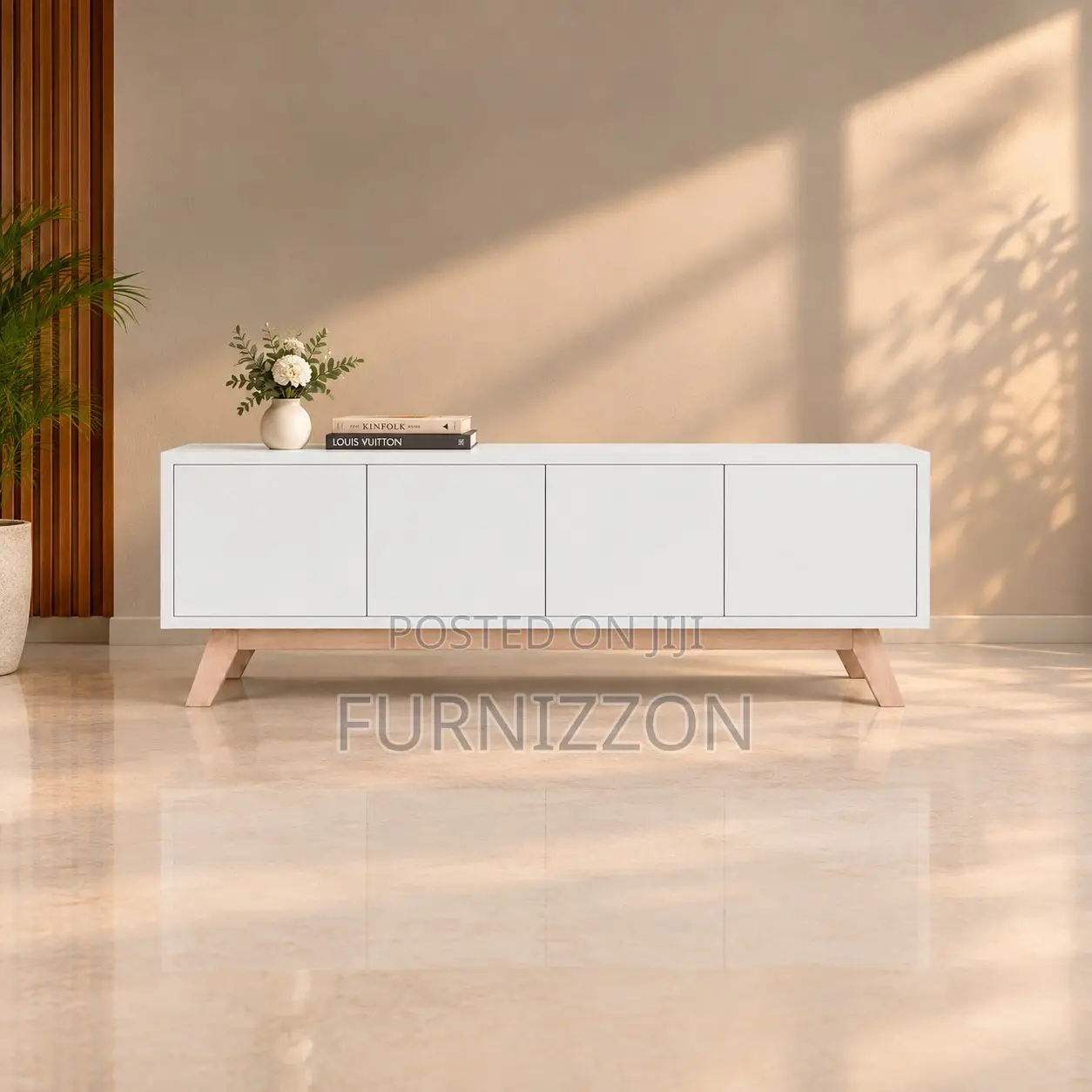 All-White 4-Door TV Stand