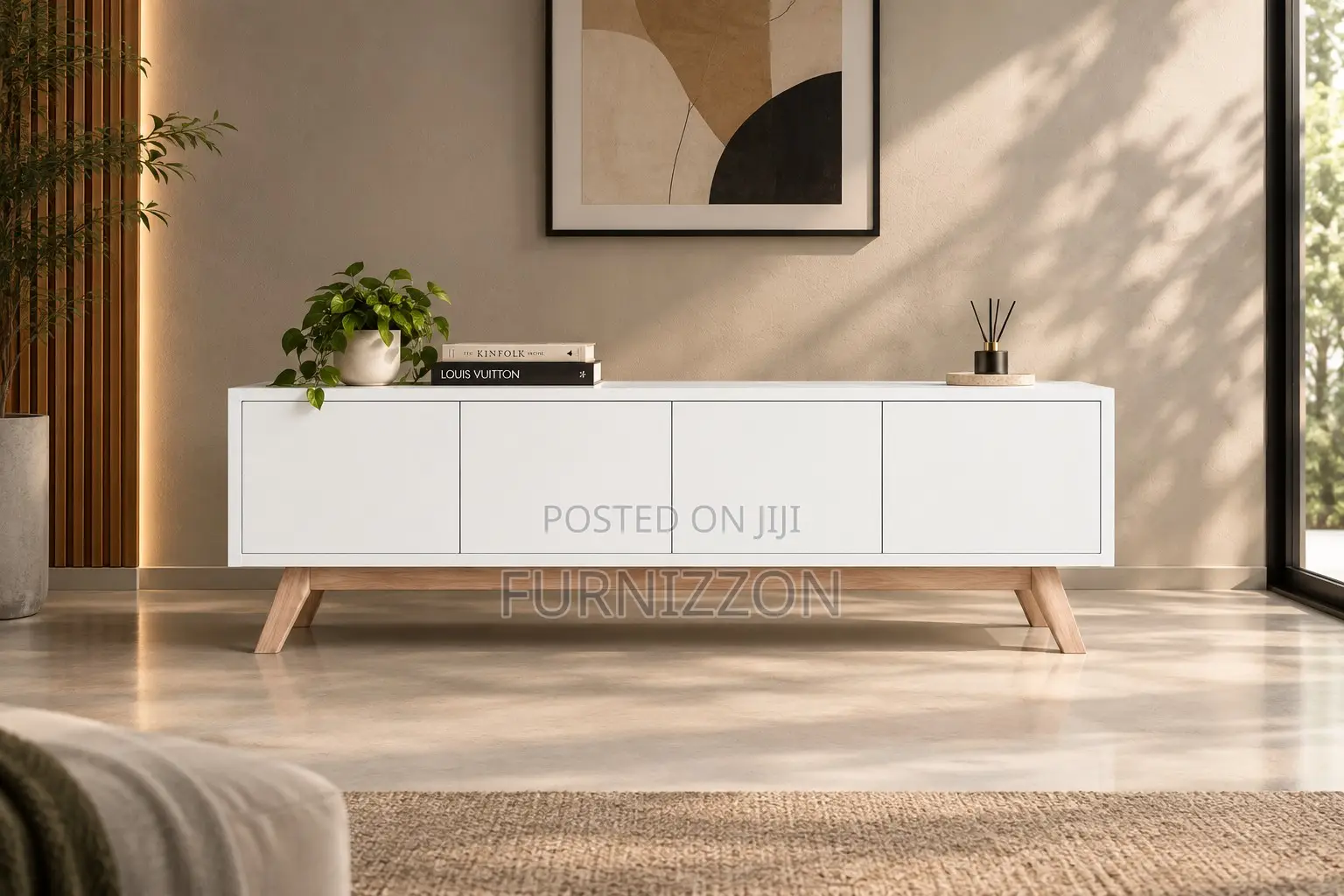All-White 4-Door TV Stand