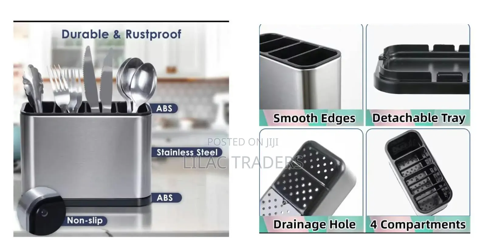 *4- Compartment Stainless Steel Cutlery Organizer Esj