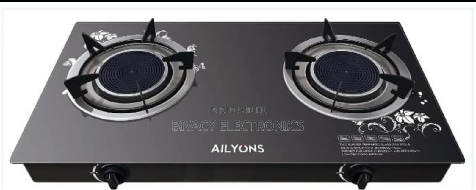 AILYONS 2 Burner Glass Top Gas Cooker Infrared Double Burner