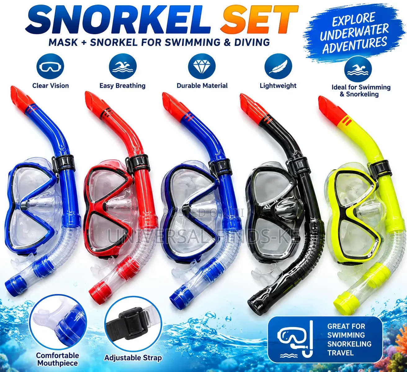 Snorkeling Goggles With Breathing Tube – Swimming and Diving Mask