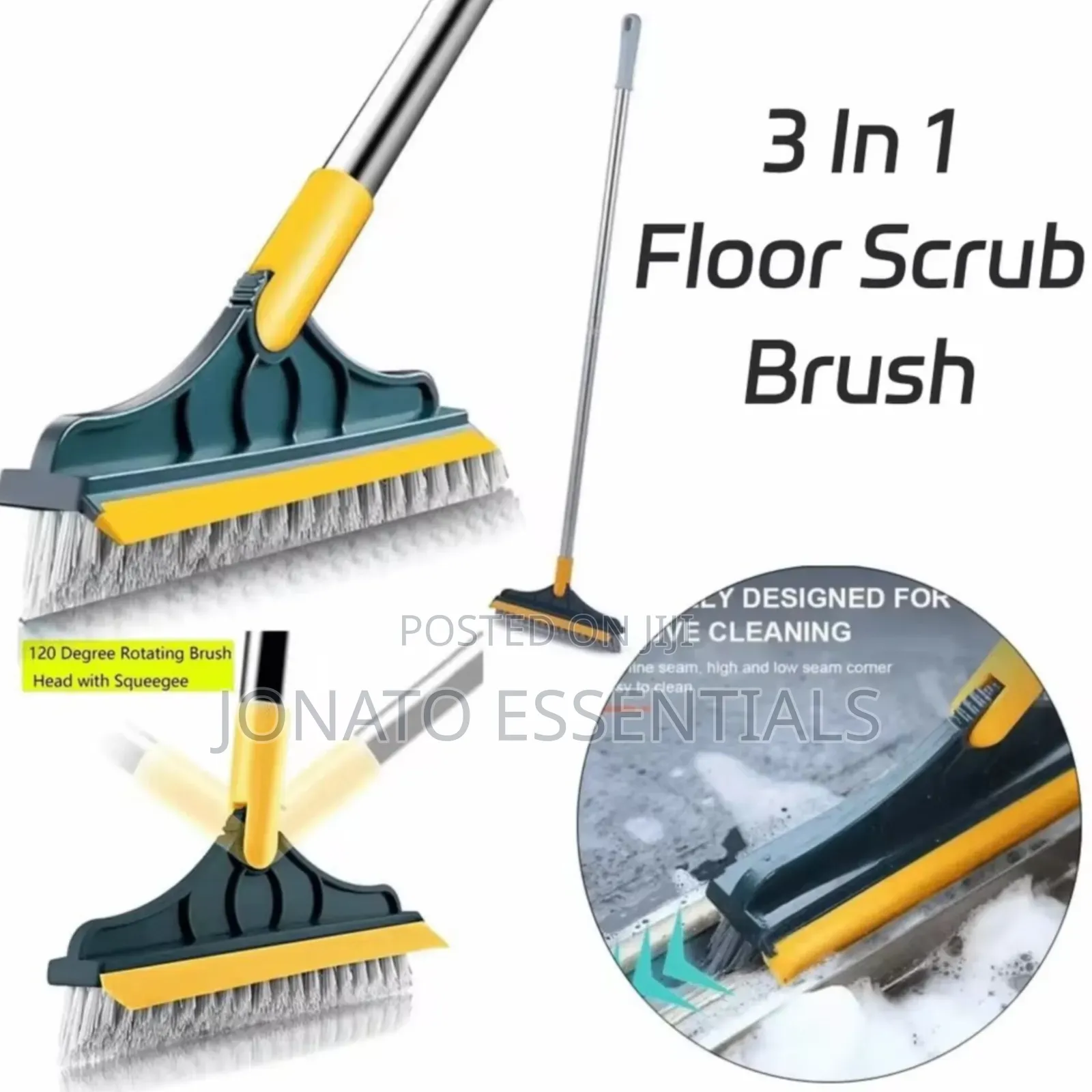 3 in 1 Floor Scrub Brush With Squeegee Long Handle Tile Cleaner