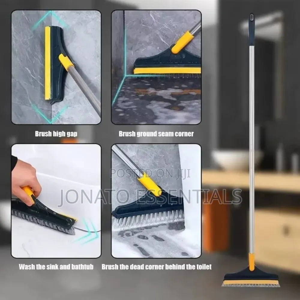 3 in 1 Floor Scrub Brush With Squeegee Long Handle Tile Cleaner
