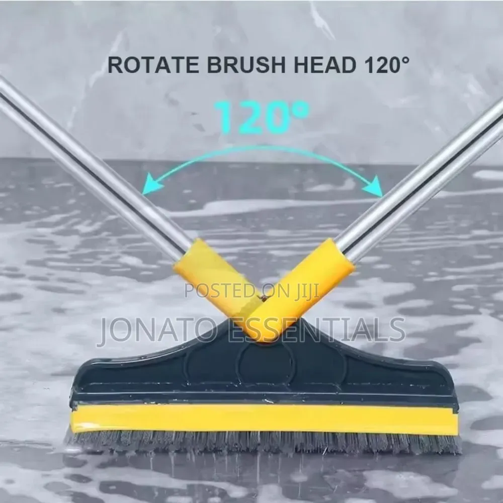 3 in 1 Floor Scrub Brush With Squeegee Long Handle Tile Cleaner