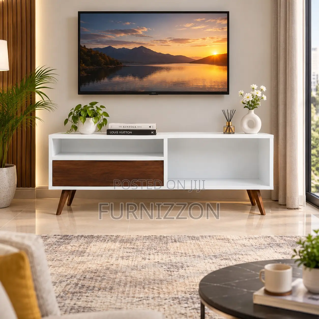 Premium White TV Stand With Drawer