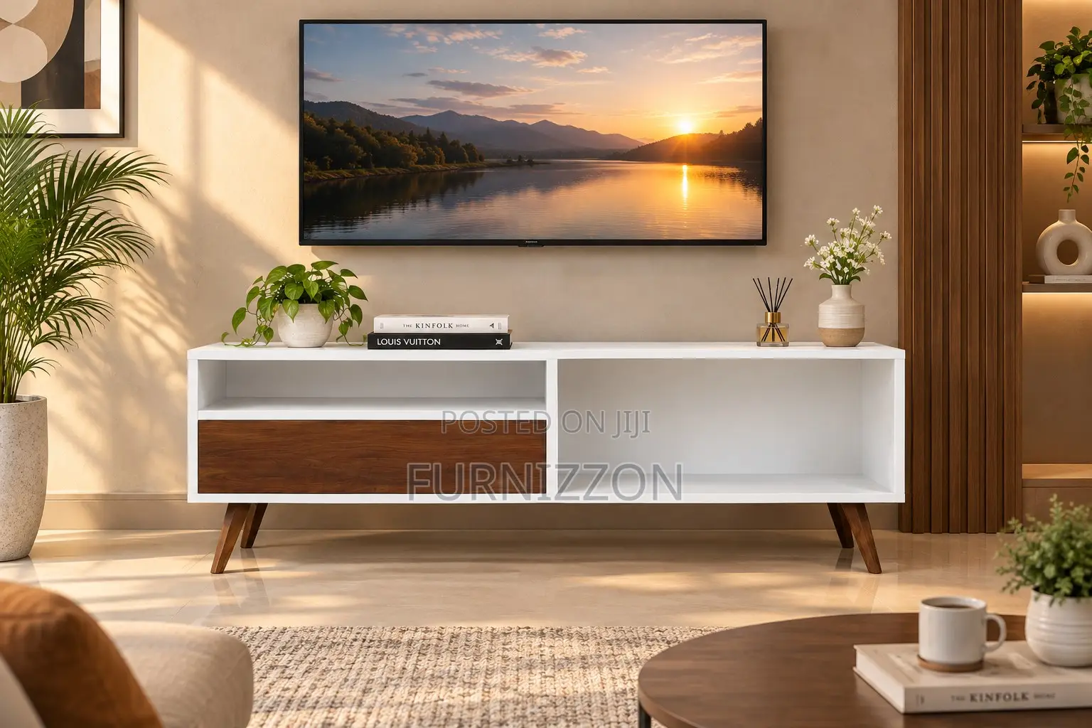 Premium White TV Stand With Drawer