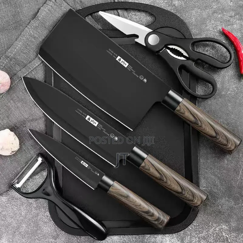 7-Piece Black Stainless Steel Kitchen Knife Set
