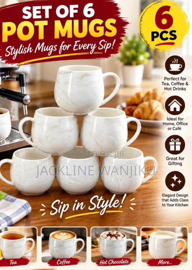 *Set of 6 Pot Mugs Good Durable Mug