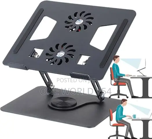 Aluminum Laptop Stand 360° Rotating Base Dual Cooling Fans