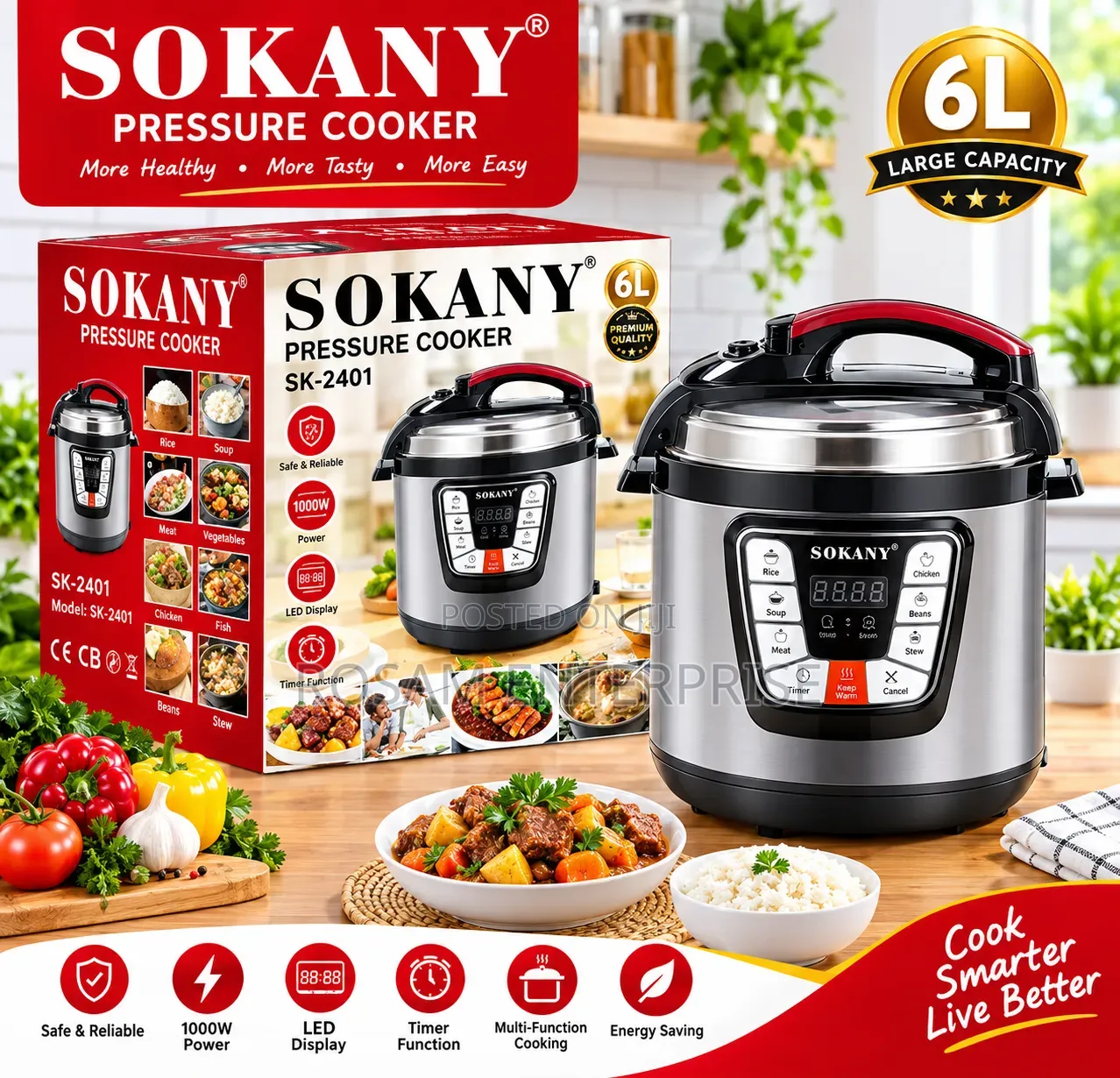 6Ltrs Sokany Electric Pressure Cooker
