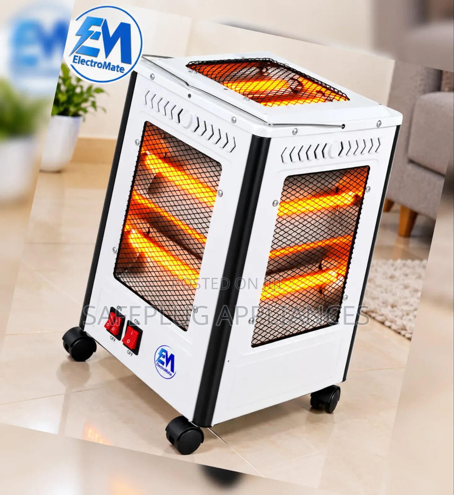 ElectroMate QH02 Portable 2000W Quartz Room Heater – 5-Sided Heating