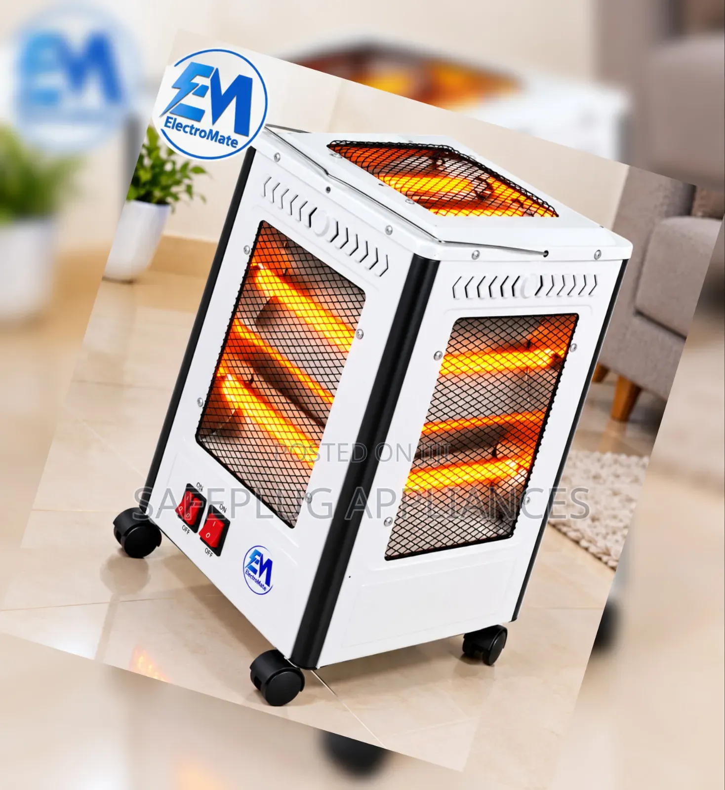 ElectroMate QH02 Portable 2000W Quartz Room Heater – 5-Sided Heating
