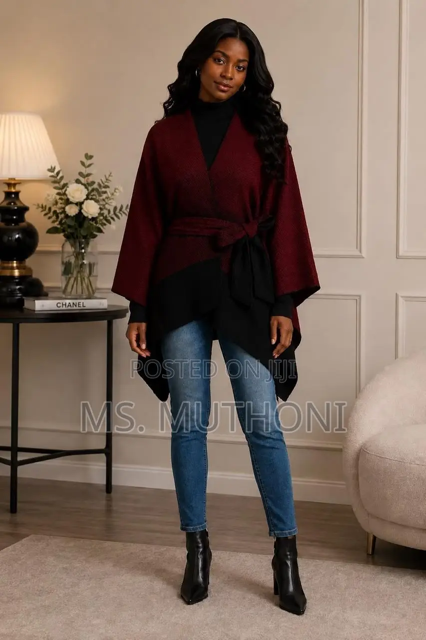 Ruana Wrap Featuring Fringed Edges an Included Tie Belt