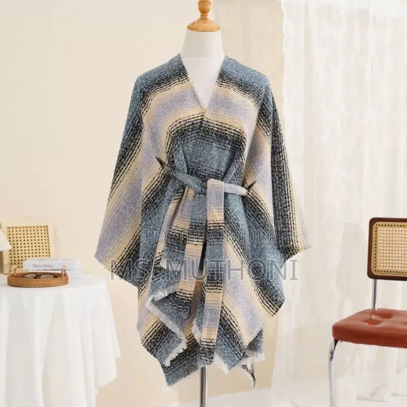 Ruana Wrap Featuring Fringed Edges an Included Tie Belt